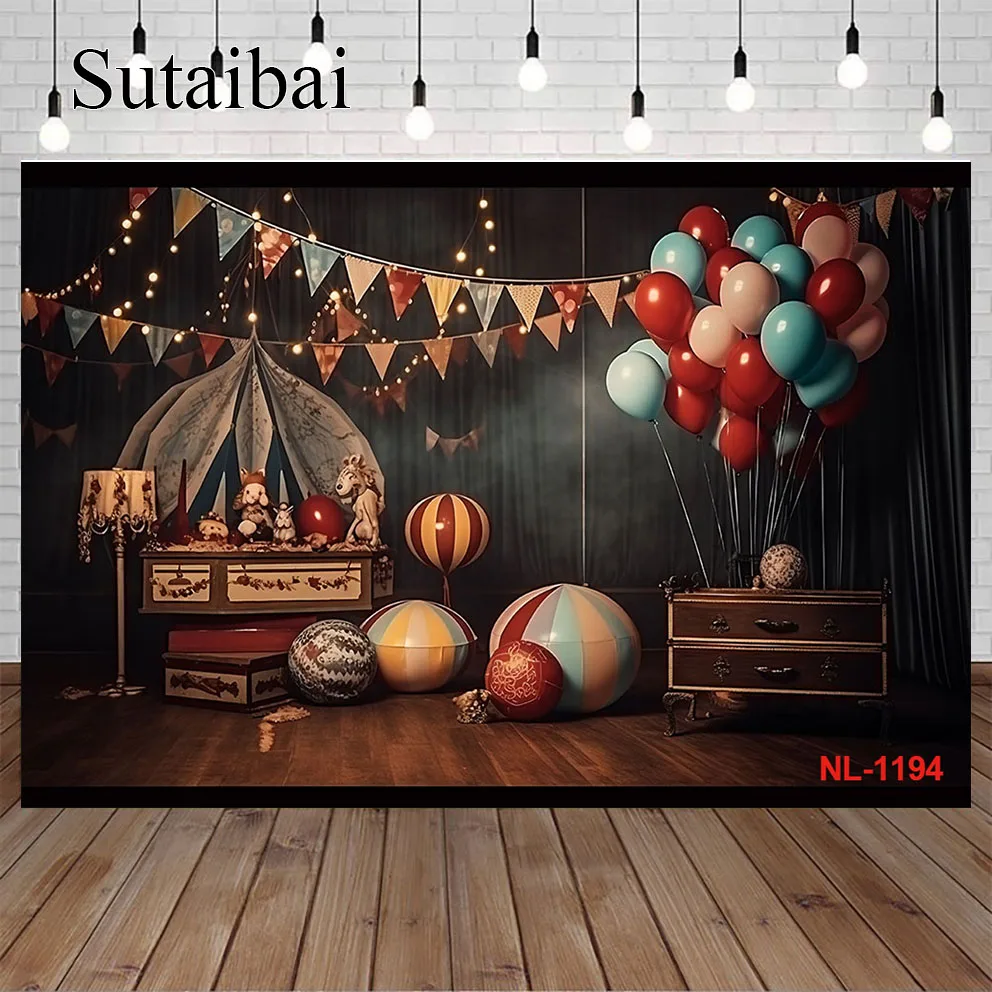 

Photography Background Colorful Balloons Circus Tent Kid Birthday Party Cake Smash Portrait Decor Photo Backdrop Studio