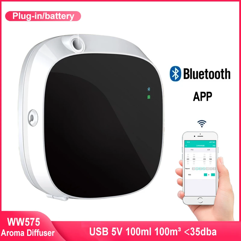 

Hotel Wall-Mounted Aroma Diffuser Bluetooth & App Essential Oil Fragrance Machine Plug-in Battery Dual Use For Home Office