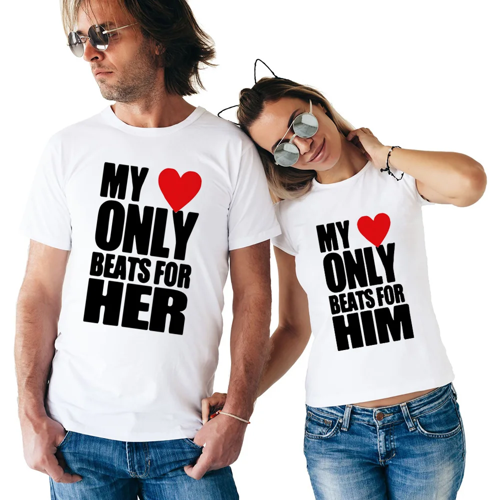 

Summer Tees for Lovers My Heart Only Beats for Him & Her Couple T Shirts Matching Couple Clothes Men and Women Valentine's Tops