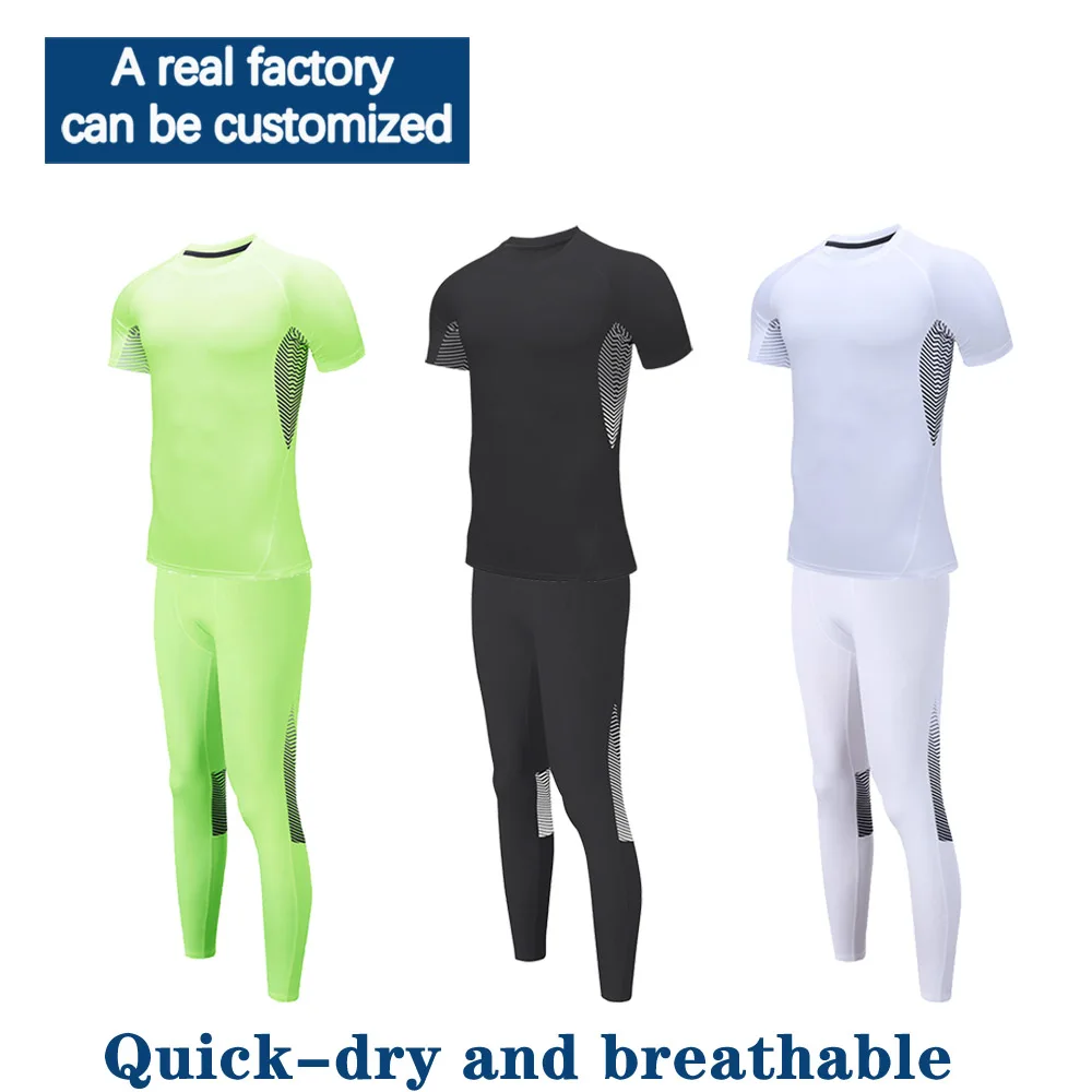 

Quick Dry Men's Running Sets Compression Sports Suits Skinny Tights Clothes Gym Fitness Sportswear Men 2022 summer