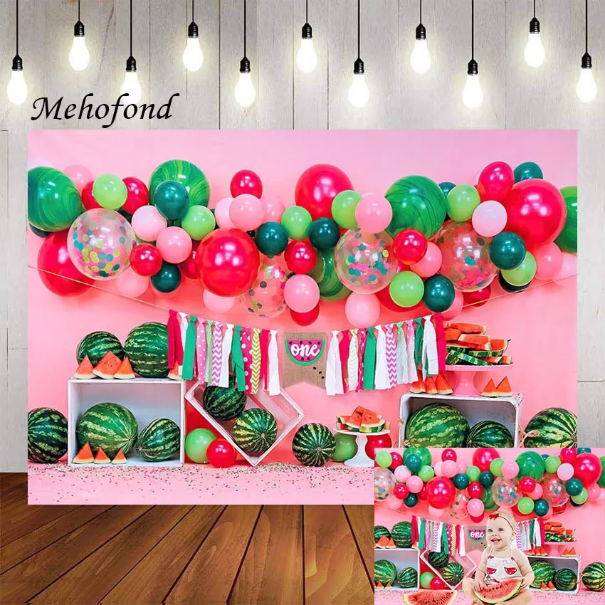 

Фон для фотосъемки Mehofond Летние Фрукты Арбуз воздушные шары для девочек торт на 1-й День рождения разбивка декорация фон для фотостудии
