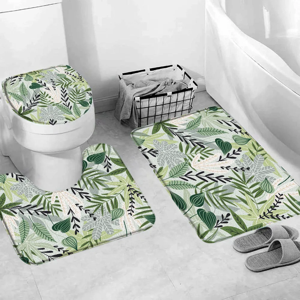 

Набор зеленых тропических растений для ванной, нескользящий ковер с черными и золотыми листьями, чехол для гостиной коврик под дверь спальн...