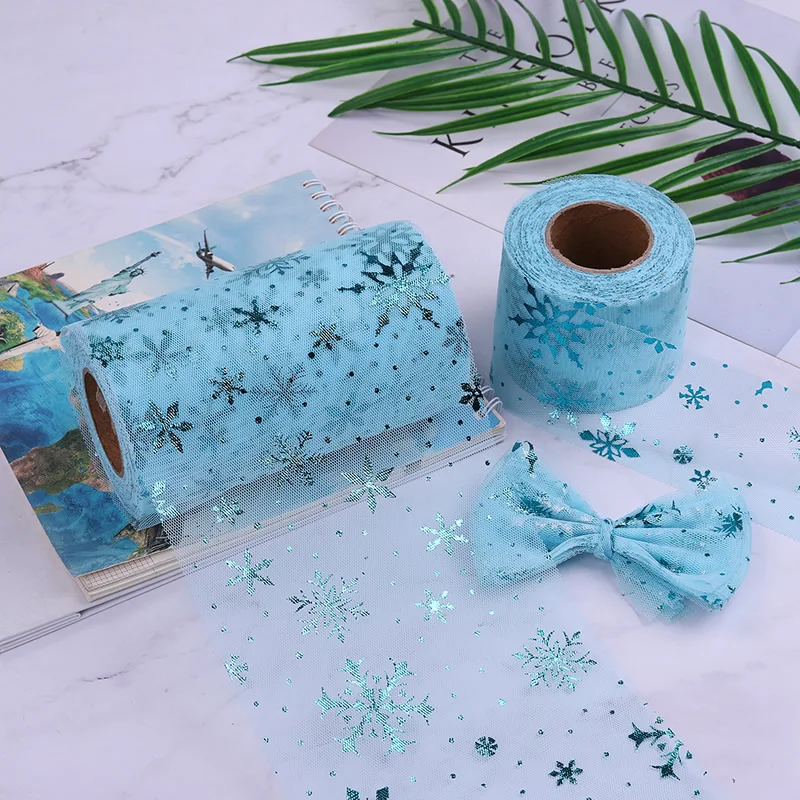 

6/13cm*5yards Tulle Ribbon Colorful Snowflake Mesh Spring Summer Yarn Baby Girl's Fairy Headband Hair Clip Bowknot DIY Material
