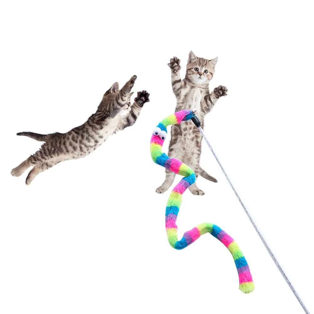 

Funny Cat Wand Stick Crisp Bell Rainbow Caterpillar Kitten Interactive Teaser Stick Toy Kitten Playing Pet Accessories
