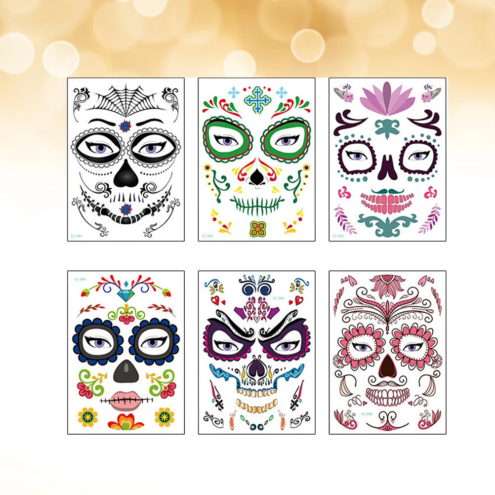 

6PCS Stickers Temporary Sticker Lasting Day Of The Dead Face Healthy Body Decals