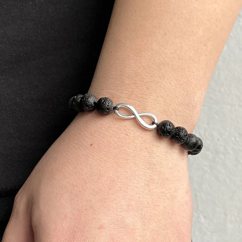 Silver Color Infinity Bracelet Natural Stone Beaded Bracelet 8 Number Pendant Charm Bangle Couple Bracelet for Women Men Jewelry