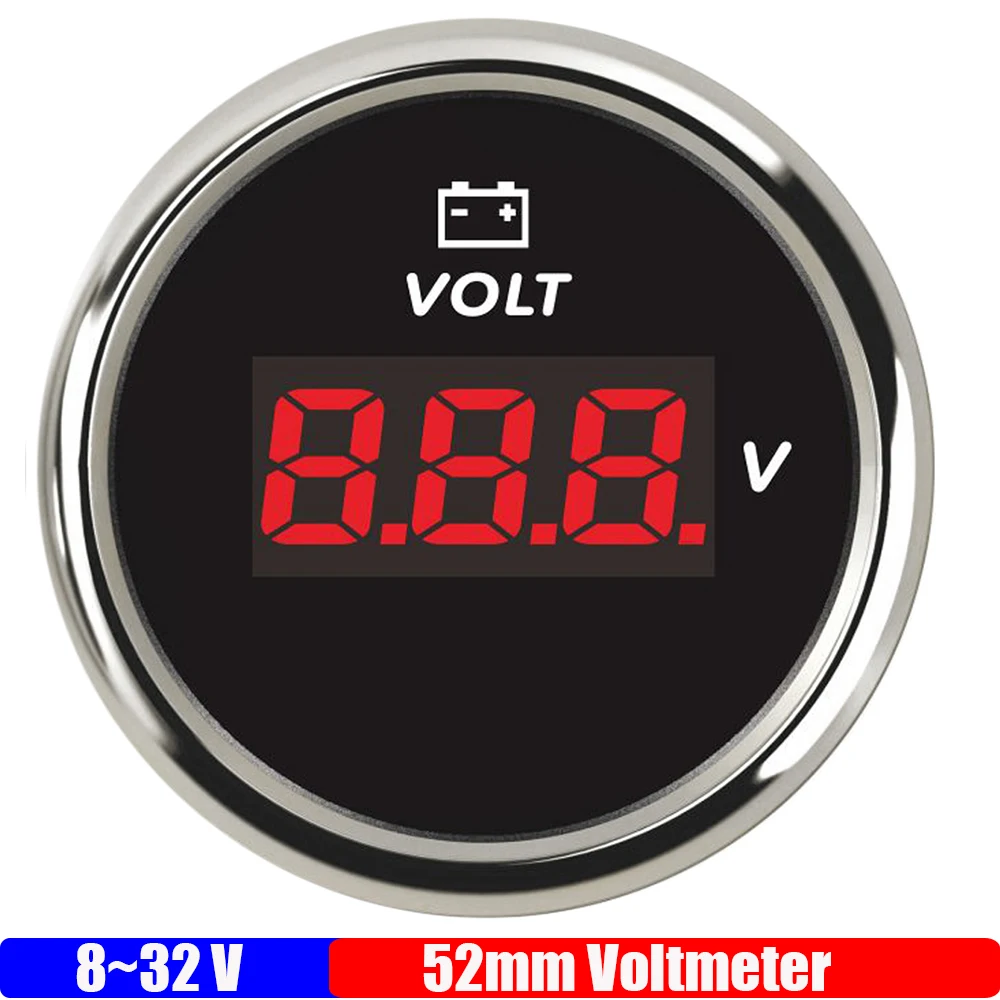 

Красный светодиодный светильник, цифровой 2 дюйма, 52 мм, вольтметр, напряжение 8-32 В для универсального бензина, дизельного автомобиля, лодки, яхты, морского вольтметра 12 В, 24 В, на заказ