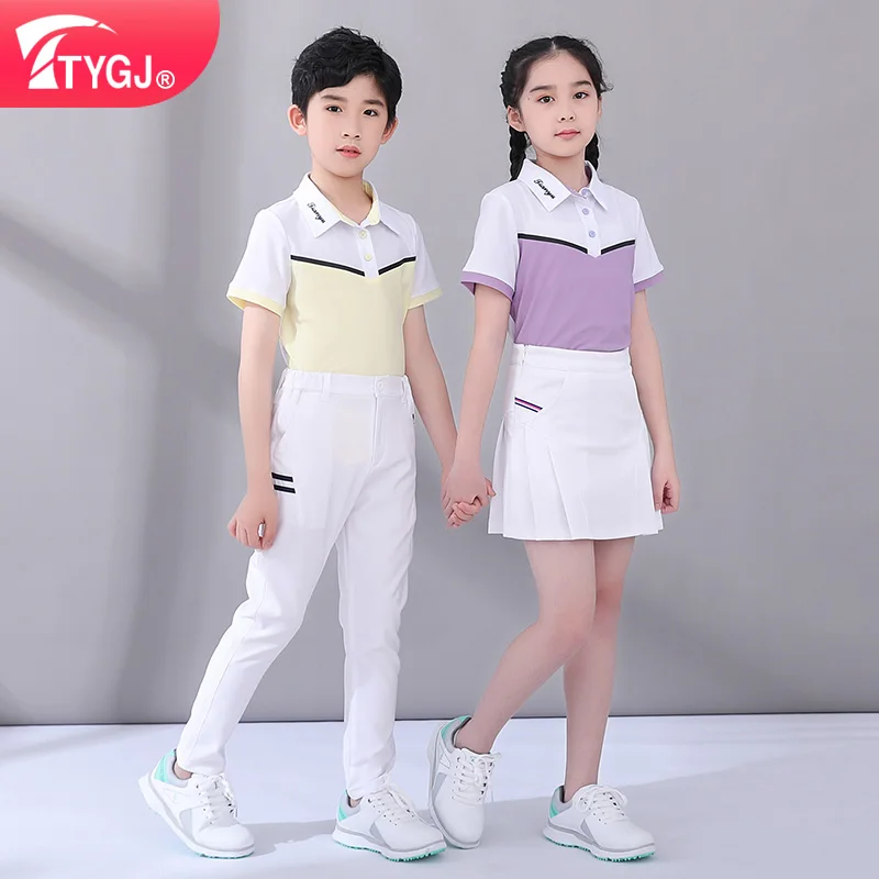 TTYGJ golf summer sports short-sleeved T-shirt men and girls quick-dry Slim color-fitting lapel youth sports tops