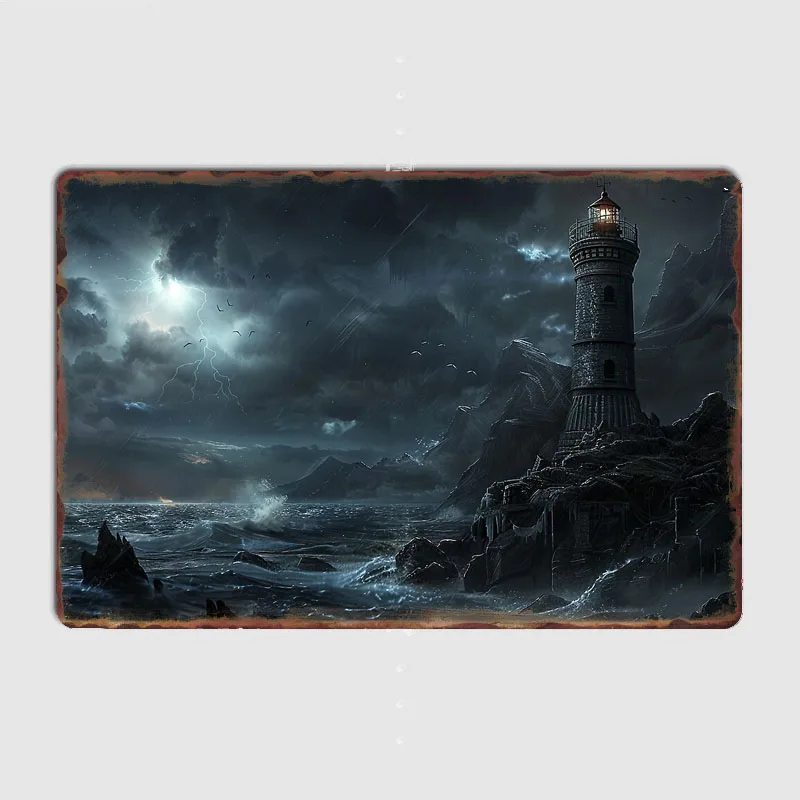Винтажные постеры с изображением ночного маяков Stormy металлическая вывеска