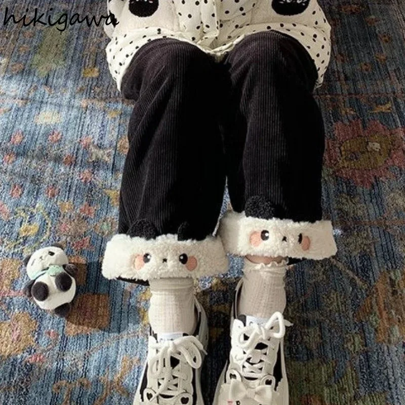 Японские широкие брюки новинка 2024 утолщенные винтажные милые с высокой талией