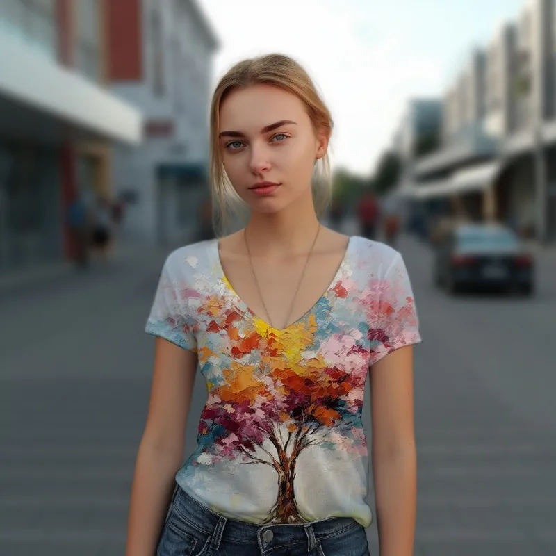 

Новая летняя уличная модная женская футболка с цветным 3D-принтом дерева, гавайская Яркая футболка, яркая Универсальная футболка