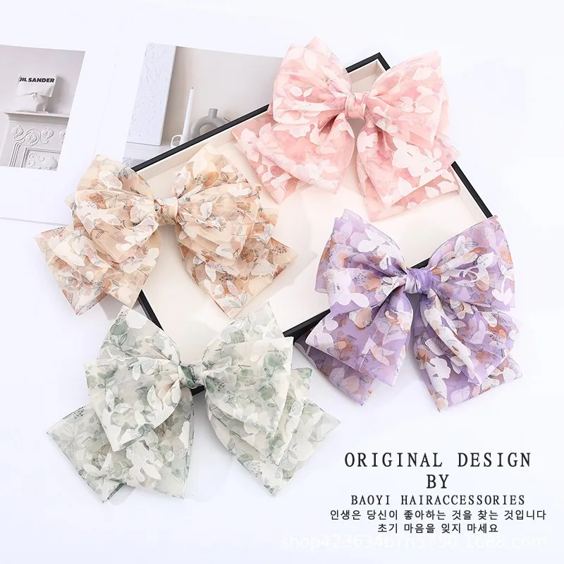 Винтажные большие банты для волос милые заколки атласные двухслойные с