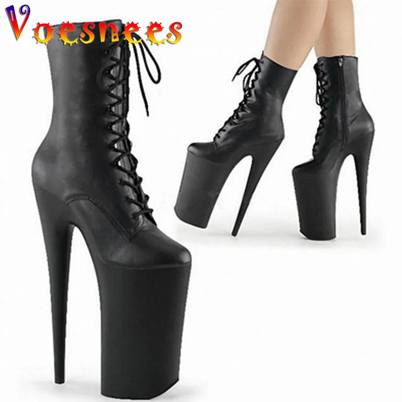 Женские замшевые ботинки со шнуровкой черные на очень высоком каблуке 20 см