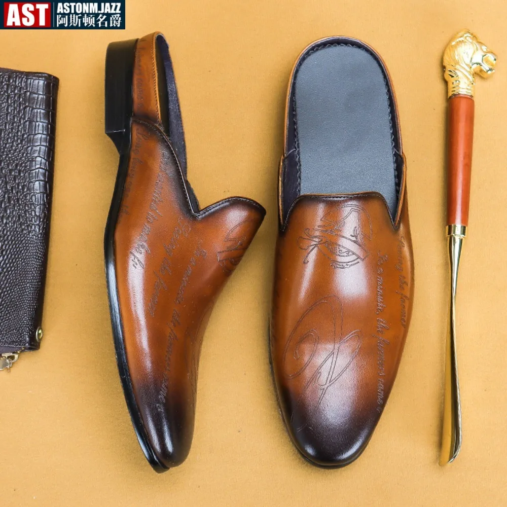 Мюли мужские из натуральной кожи летние сандалии модные повседневные дышащие