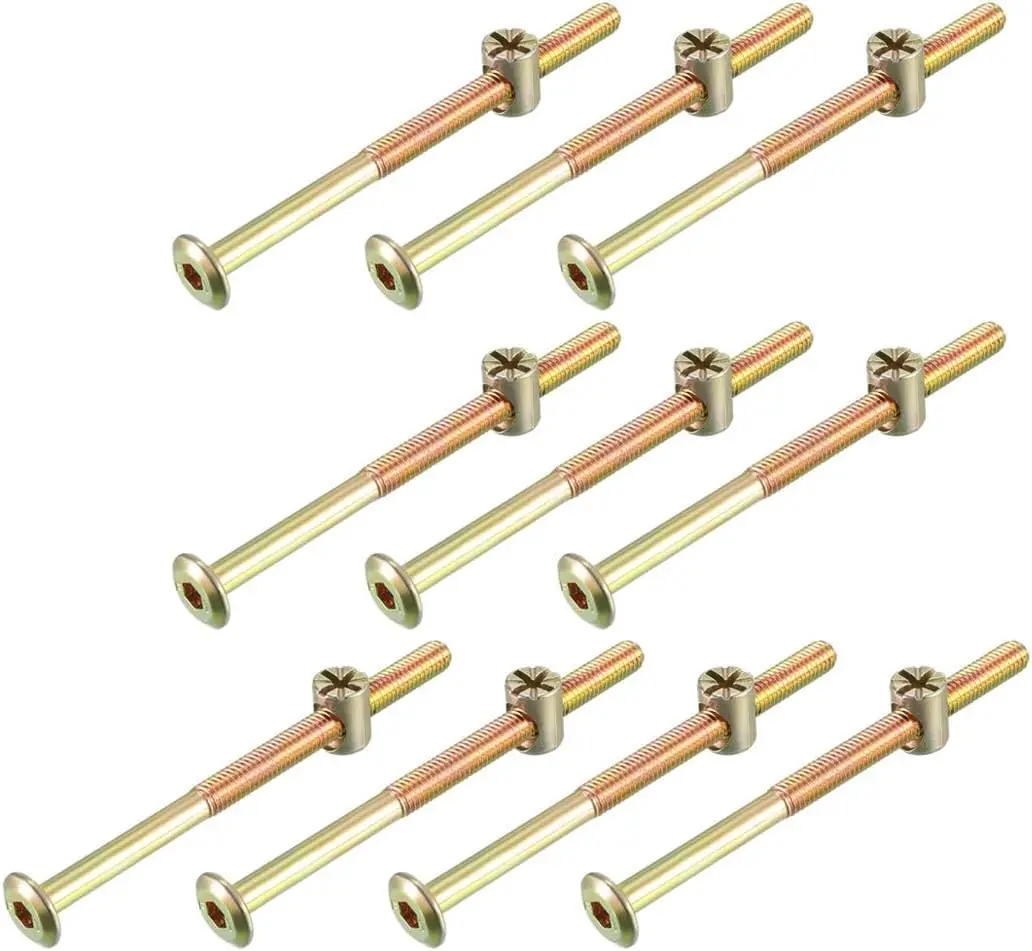 

M6x90mm Furniture Bolt Nut Set Hex Socket Screw 56.7mm Thread Length with Barrel Nuts for Beds Headboards Chairs 10 Sets