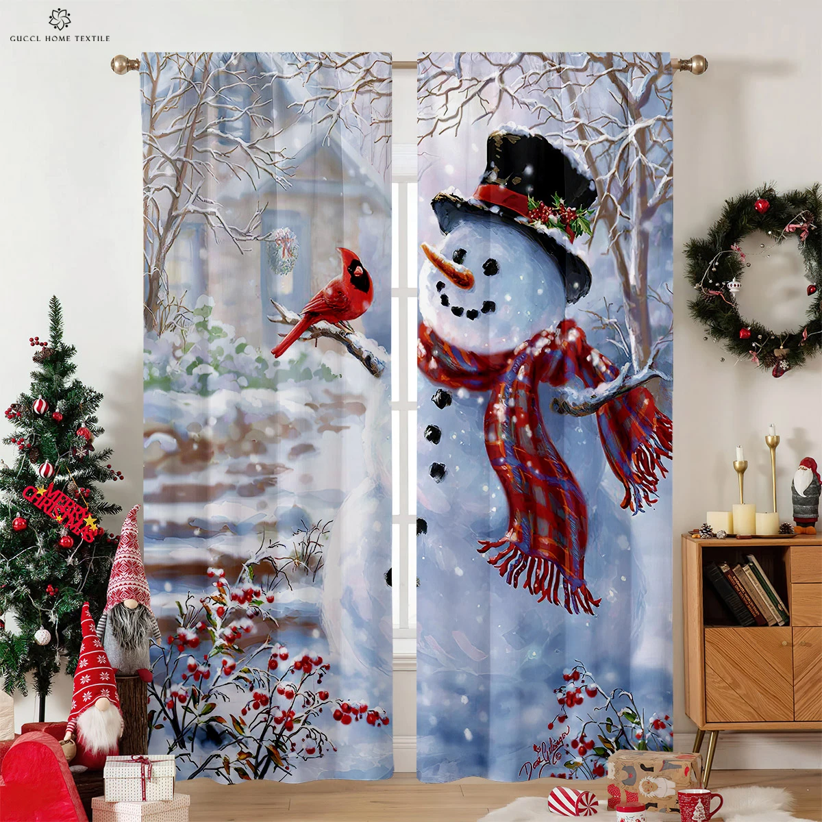 Рождественские шторы с 3D-принтом Санта-Клауса и снеговика праздничное украшение