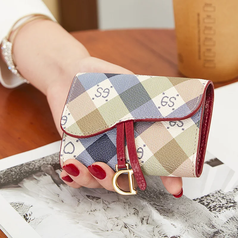 Fashion Houndstooth Card Holders Women Genuine Leather Saddle Card Bags Panelled Plaid Cowhide Female Credit Business Cards Case