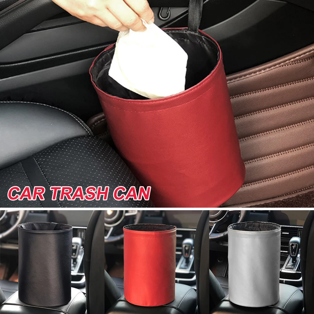 

Universal Car Trash Can Collapsible Double-Layer Leather Garage Bag Center Console Storage Bag Leak-proof Waterproof Organizer