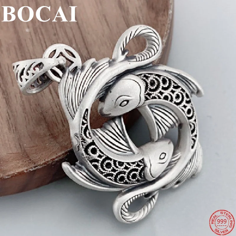 BOCAI S999 шарма стерлингового серебра кулон Douple нарядное Карпов ожерелье подвес чистый Argentum Женская мода висячие украшения