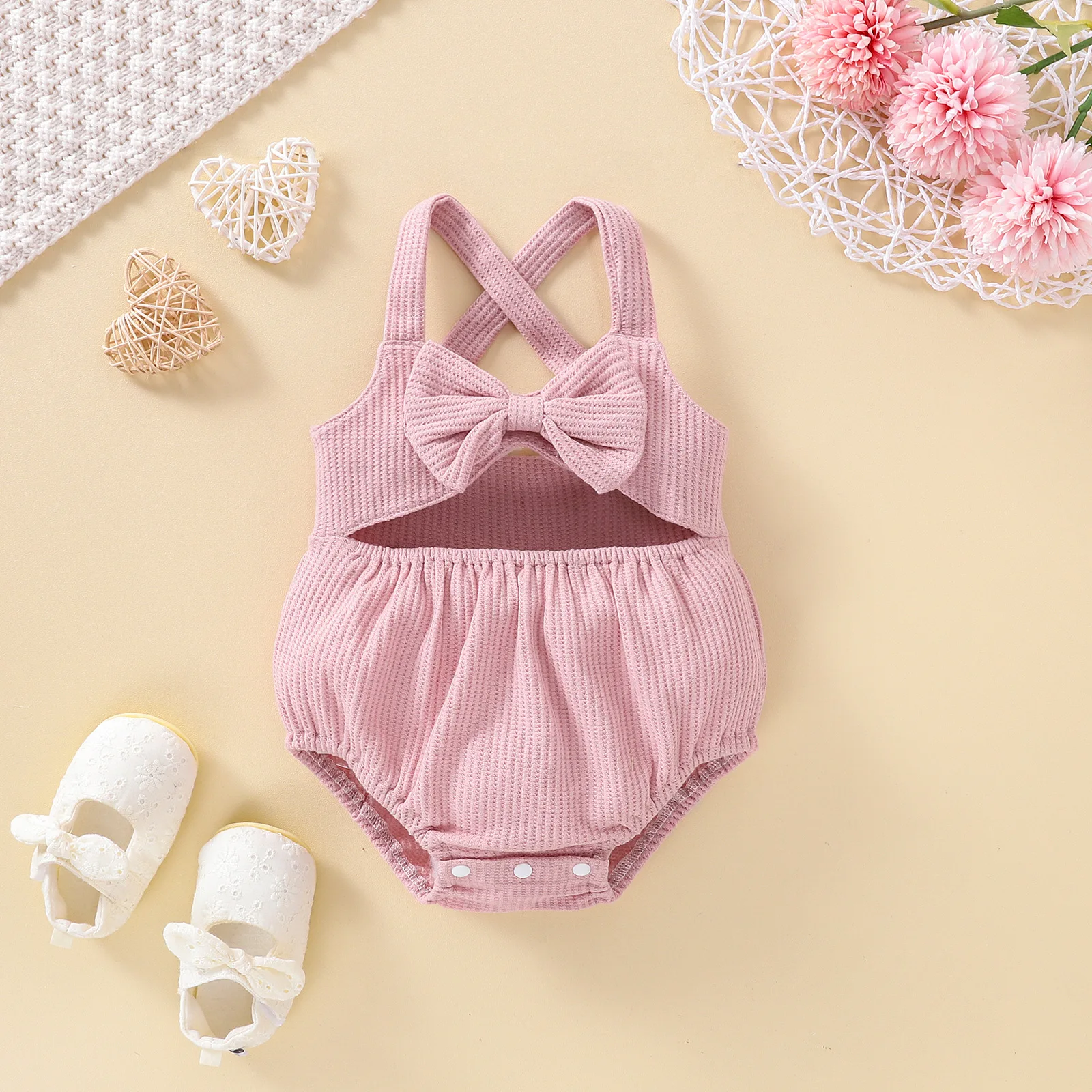 

Toddler New Baby Girl Romper Sling Sleeveless Solid Color Bow One Piece Summer Infant Girl Fashion Jumpsuits