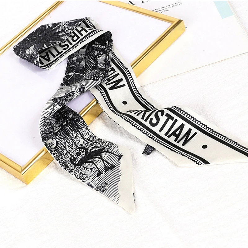 2022 Spring Fashion New Tarot Flamingo Ladies 100% Twill Silk Scarf Long Strip Tie Binding Bag Ribbon Wrist Towel |