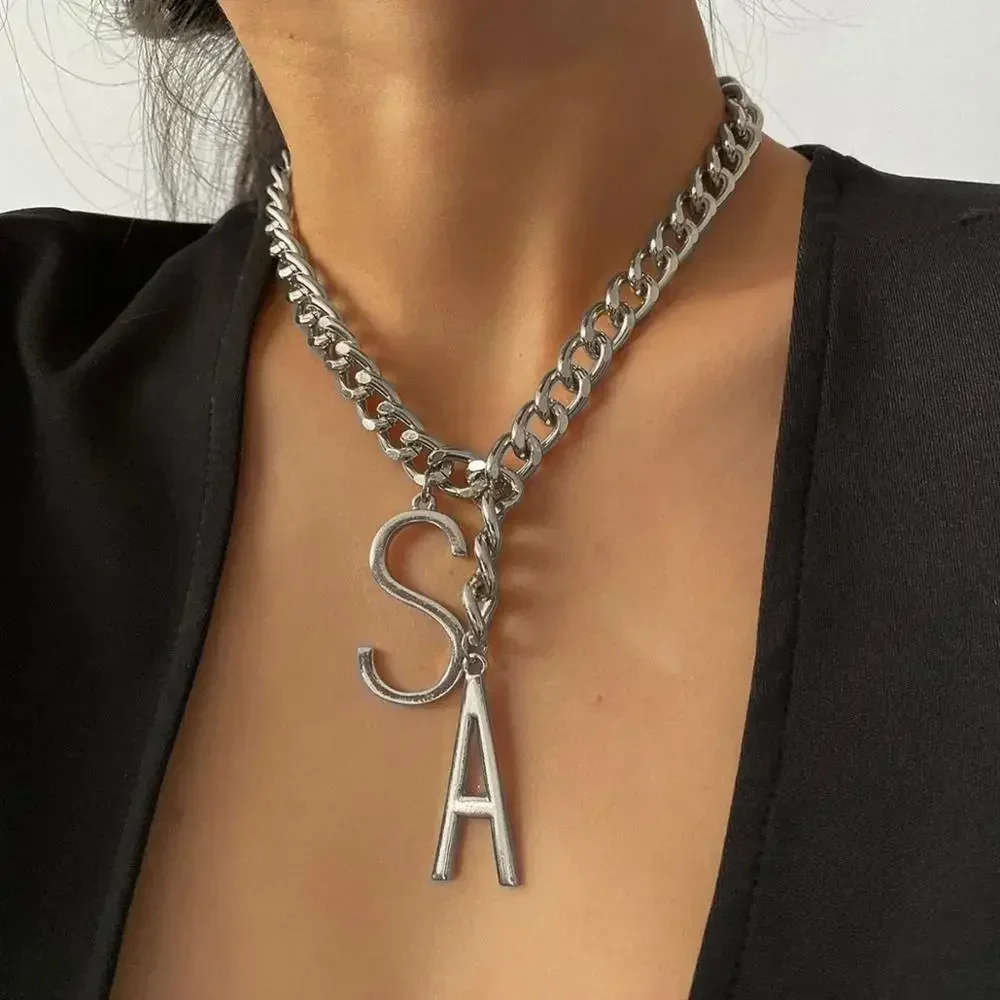 Кубинская цепь Майами женская массивное ожерелье с кулоном в виде буквы S A