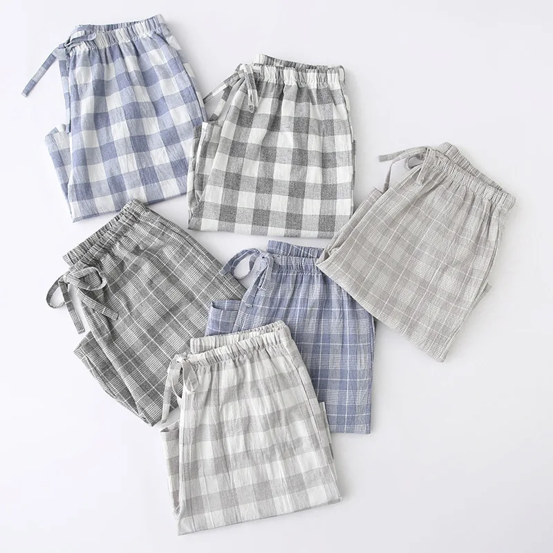 Pajamas Summer Men Can Be Worn Outside Home Shorts Pure Cotton Loose Large Size Plaid Beach Breathable and Comfortable Pants