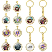 customized photo personalized picture glass keychain case car keyring holder charm gold plated pet keyring memorial day gift