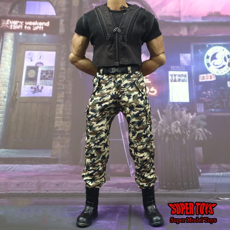 

1/6 Scale Trendy Camouflage Cargo Combat Pants with Belt Accessory For 12'' Strong Male Soldier AT027 Action Figure Body