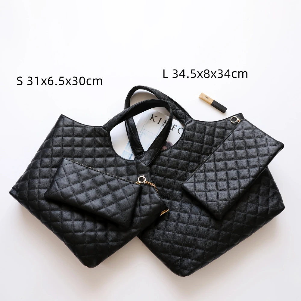

Luxury First Layer Cowhide Designer Purse And Handbag Women Fashion Rhombus Shoulder Bag Large Genuine Leather Tote Shopping Bag