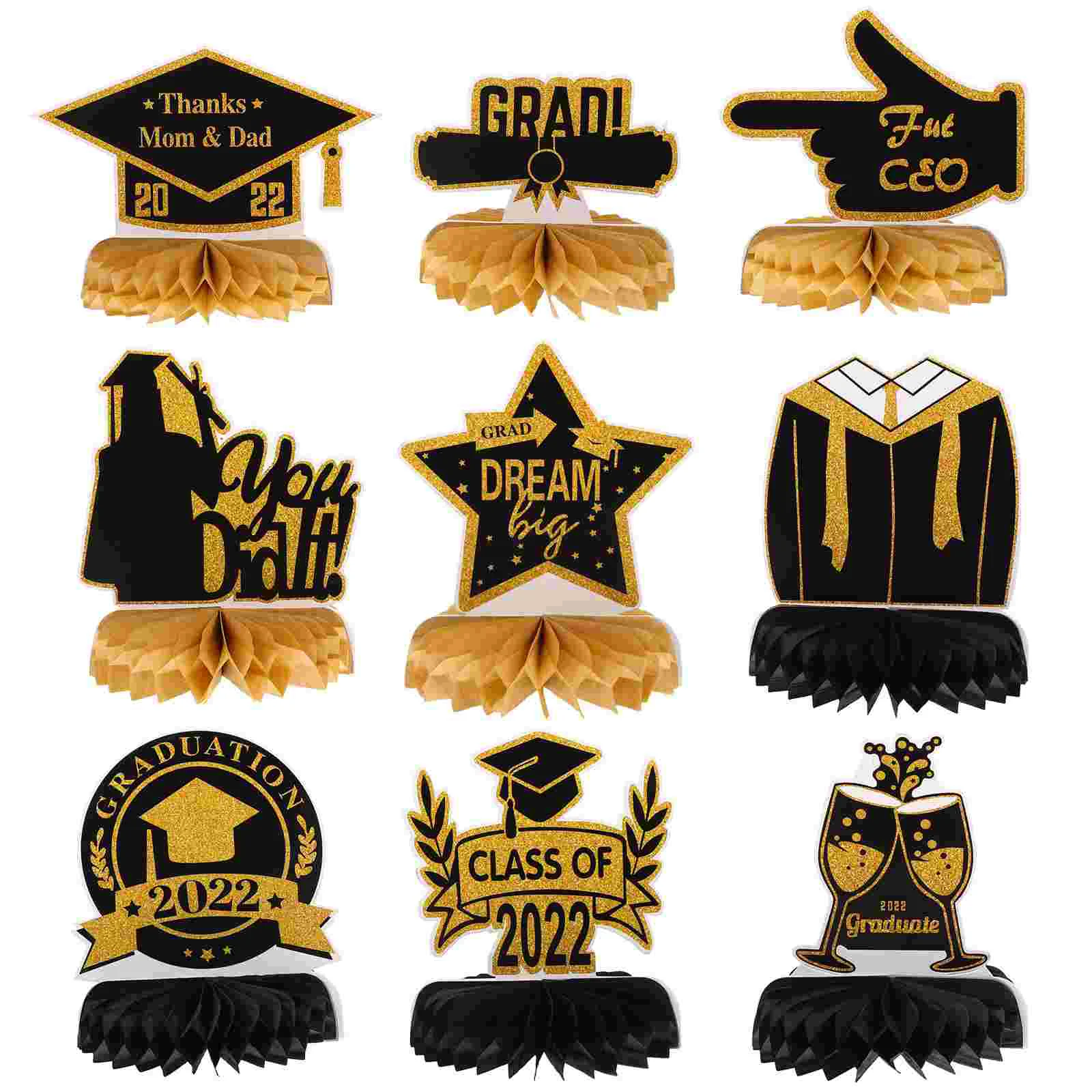 

9Pcs Graduation Party Honeycomb Paper Decor Grad Party Scene Adornment