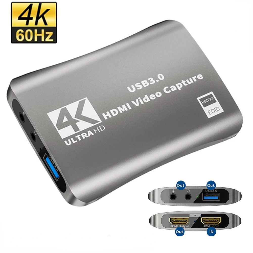 

HD Video Capture Card 4K 60fps USB 3.0 Loop-out HDMI-compatible with Audio Mic Streaming for PS4 5 Nintendo Switch Game Capture