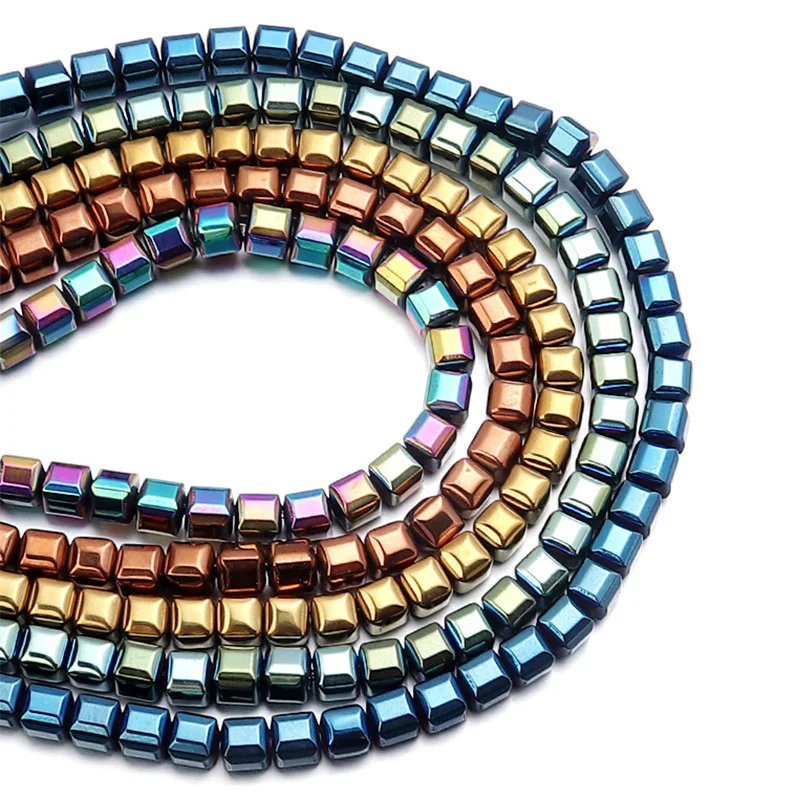 48-103 шт./нить 4/6/8 мм, кубические бусины из натурального камня гематита для изготовления ювелирных изделий, Квадратные бусины россыпью, бусины «сделай сам» для браслета, ожерелья