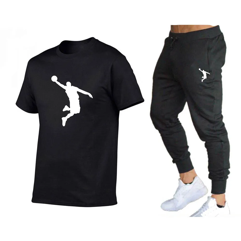 

Short Sleeved Fashion T-Shirt And Sweatpants 2-Piece Jogging Pants Brand Casual Hip Hop Men's Fitness Pants 2023 New Product 2XL