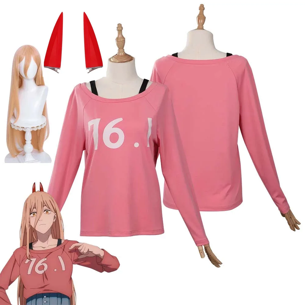 

Костюм для косплея бензопилы для мужчин и женщин, длинная футболка, парик, заколка для волос, наряды на Хэллоуин, карнавальный костюм для взр...