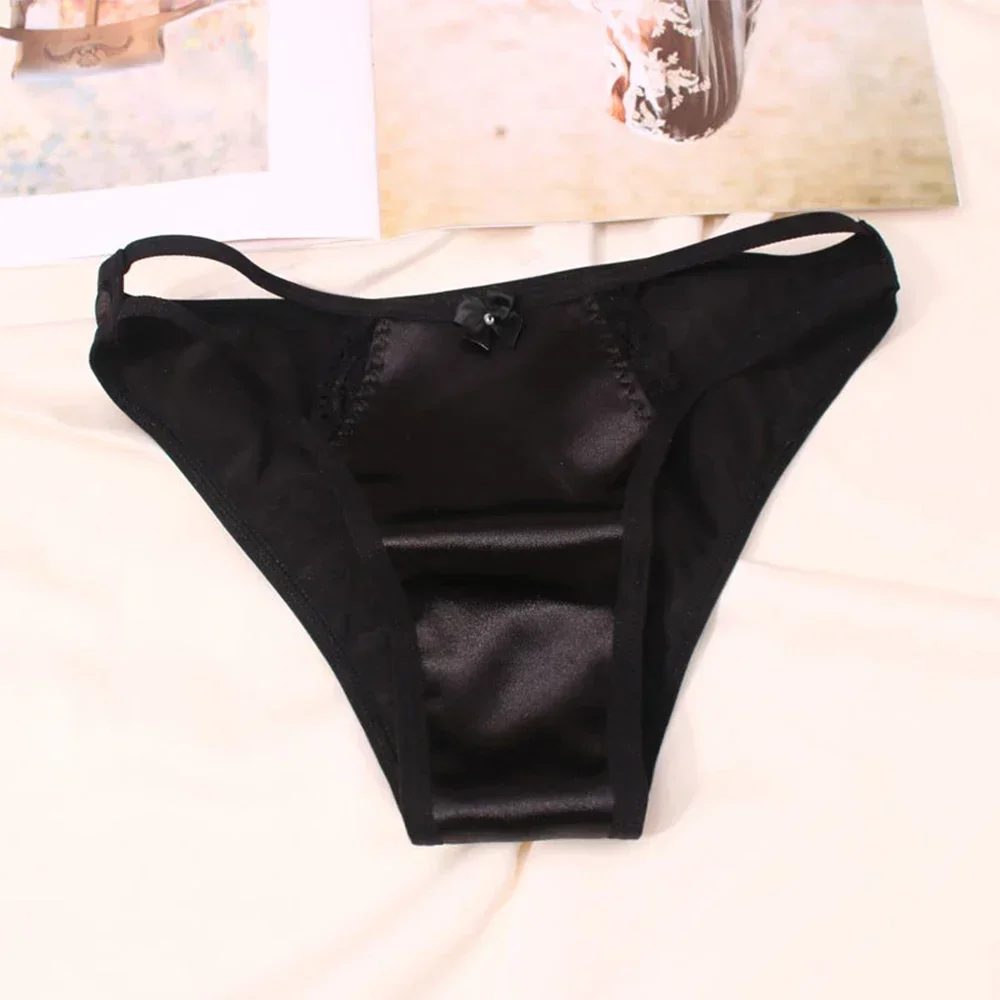 damskie majtki wygodna satyna jedwabna bielizna z wycięciem figi bikini szorty seksowne niskim stanem