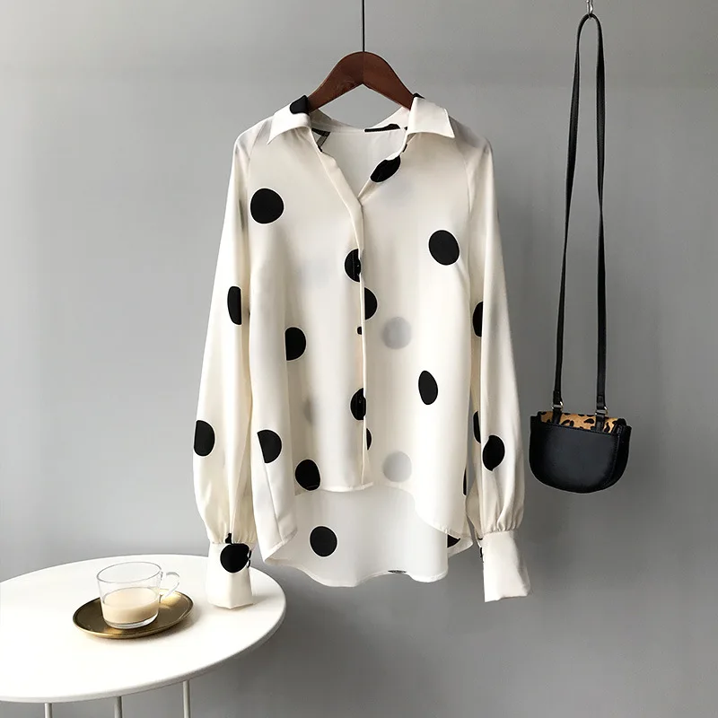 

Spring will ~ the new French retro wave point female long sleeves loose Han Fan shirt chiffon shirt