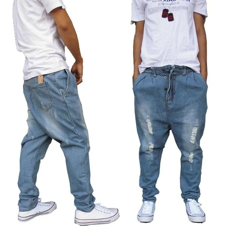 

Джинсы мужские хлопковые, рваные, в стиле хип-хоп, светло-голубые, с застежкой, Размеры 29-37