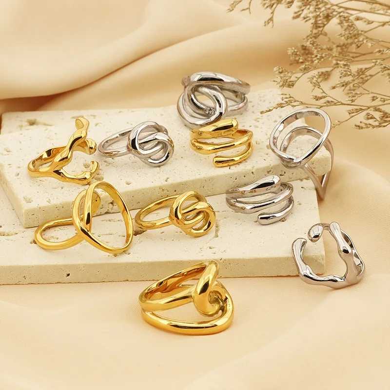 Женские Геометрические кольца из нержавеющей стали золотого и серебряного цвета