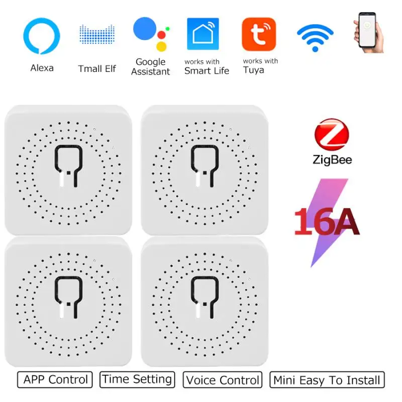 

Tuya ZigBee MIni 3.0 Switch Module 16A Smart Home DIY Breaker 1 2 3 4 Gang Supports 2 Way Control Works With Alexa Google Home