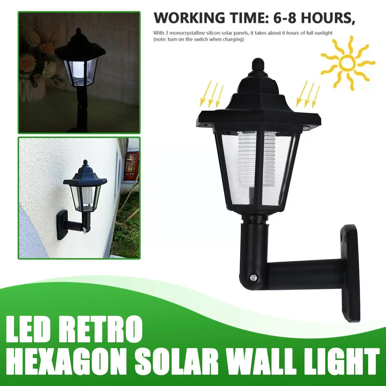 

Уличный светодиодный светильник на солнечной батарее S3v4, шестигранный водонепроницаемый настенный светильник на солнечной батарее в стил...