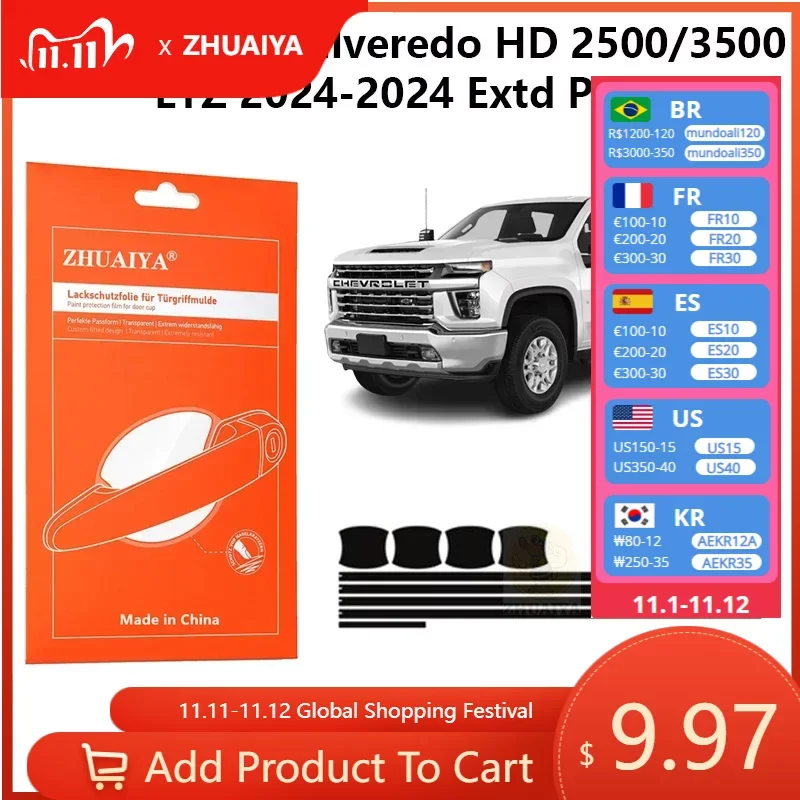 

Защитная пленка для красок дверной ручки, защитная пленка из ТПУ для Chevrolet silverdo HD 2500/3500LTZ 2024-2024 Extd P/U