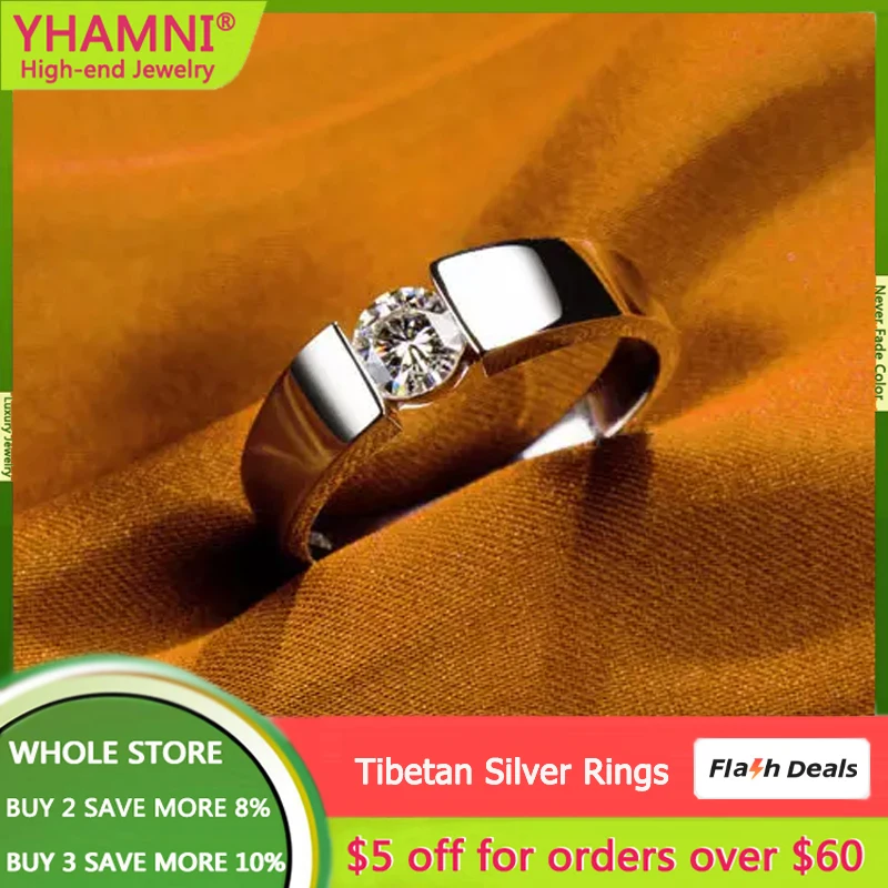 

Sent Certificate! 100% Fine Tibetan Silver Rings Round Solitaire CZ Zircon Wedding Band Fashion Jewelry for Women and Men R10