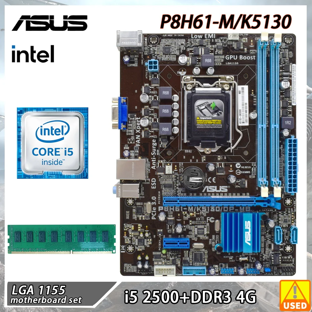 ASUS P8H61-M/K5130 + i5 2500 комплект материнской платы LGA1155 Intel H61Desktop DDR3 32 Гб Поддержка core i3i5i7 процессор USB 3,0 M-ATX