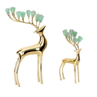 deer decoration living room dining table luxury natural green crystal stone gift copper deer decoration
