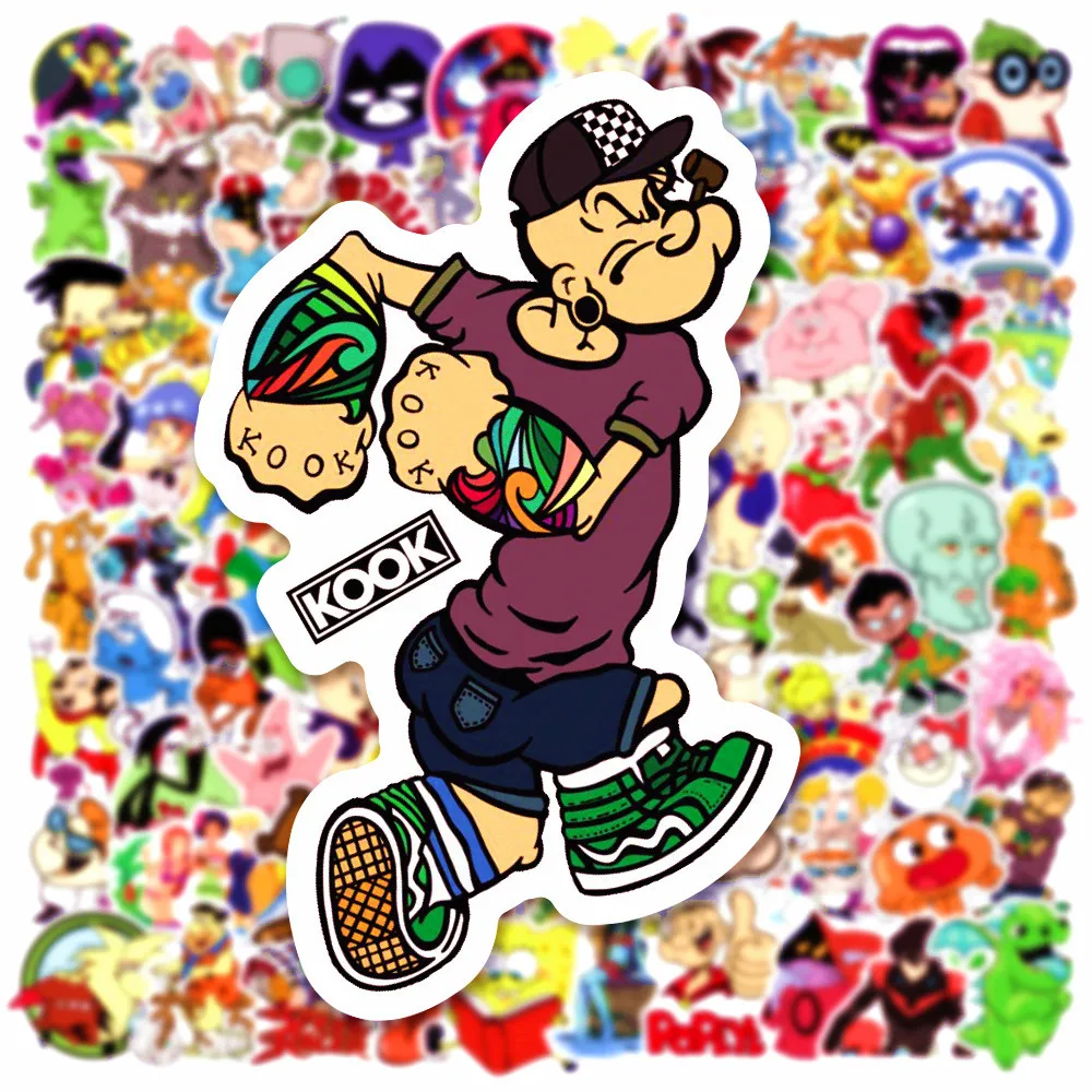 100Pcs Classic 90s Cartoon Doodle Waterproof Skateboard Travel Suitcar Phone Laptop Luggage Cute Sticker Wholesale