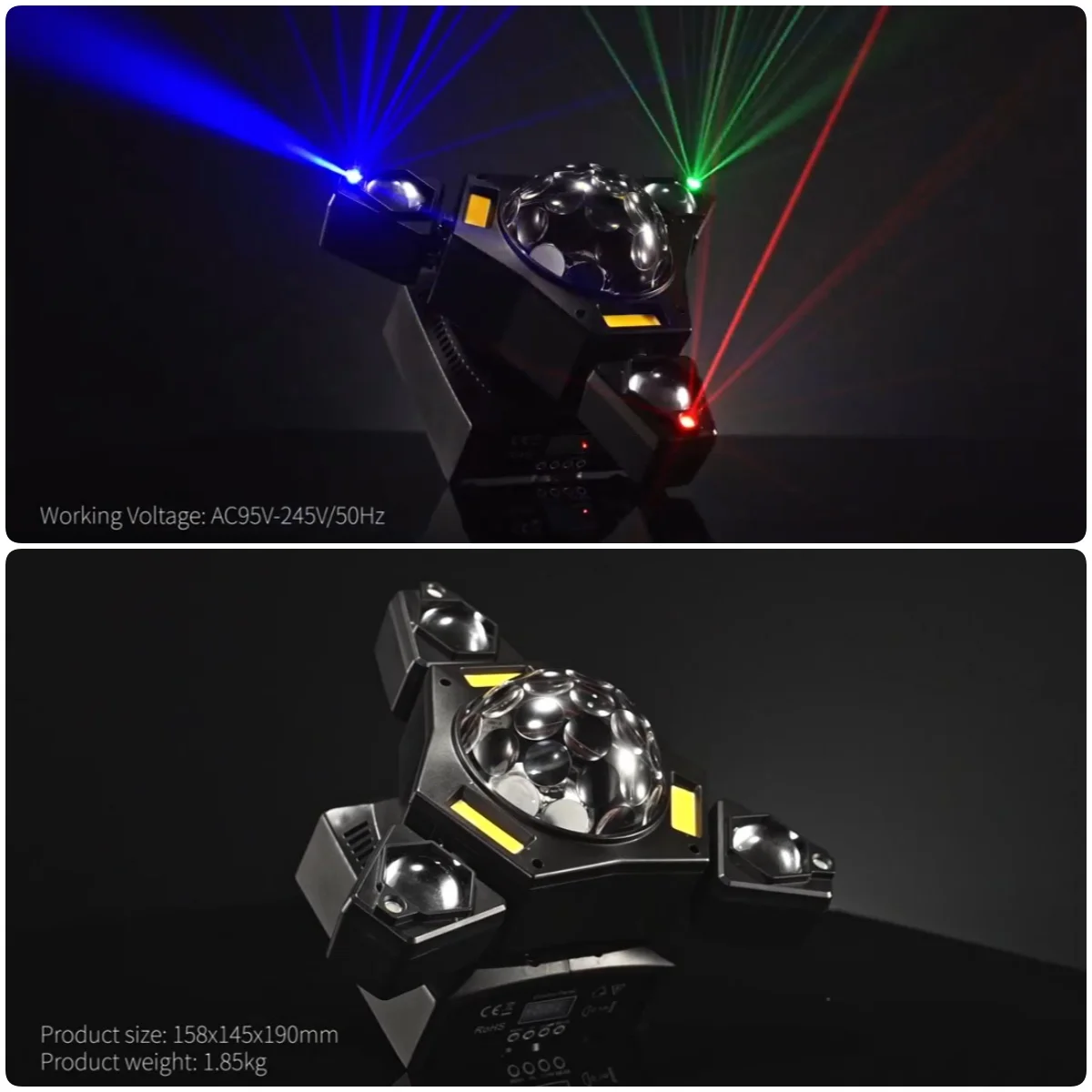 Фото 80 Вт стробоскопический лазерный движущийся головной светильник DMX512 RGB светодиодный многофункциональный поворотный сценический светильник с тремя рычагами для DJ Bar Party Disco №2