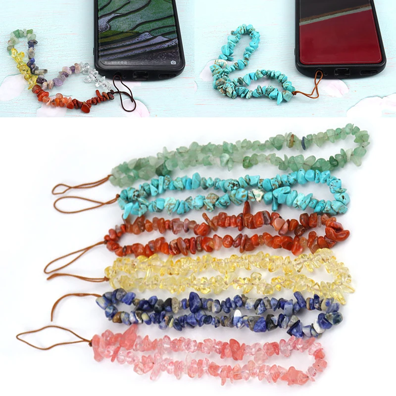 

New Keychain Fashion Colorful Gravel Mobile Phone Chain Women Creative Stone Beads Cellphone Strap Lanyard Keycord Anti-Lost