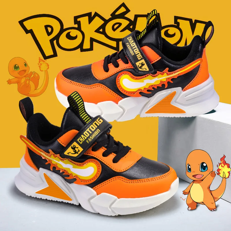 

Pokemon Pikachu Little Fire Dragon Anime Cartoon Boys Girls Sports Lightweight Children Leather Waterproof Casual Walking Shoes