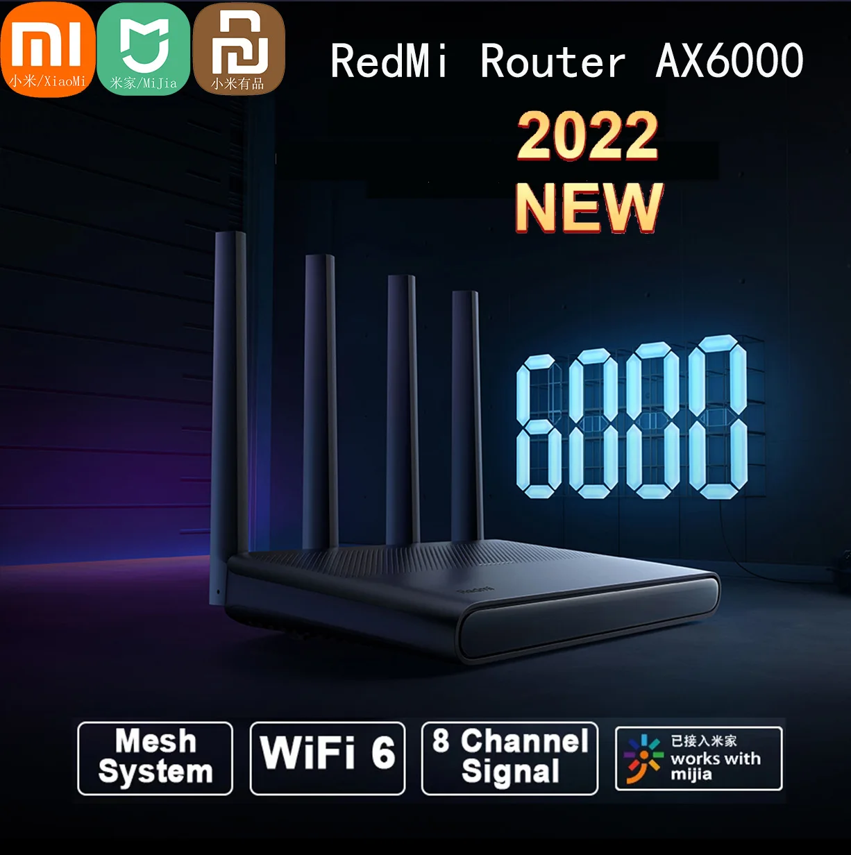 Xiaomi Redmi Router AX6000 with Mesh System WiFi 6 External Channel Signal Amplifiers Bandwidth 8 2.4G / 5G for Mijia App Home